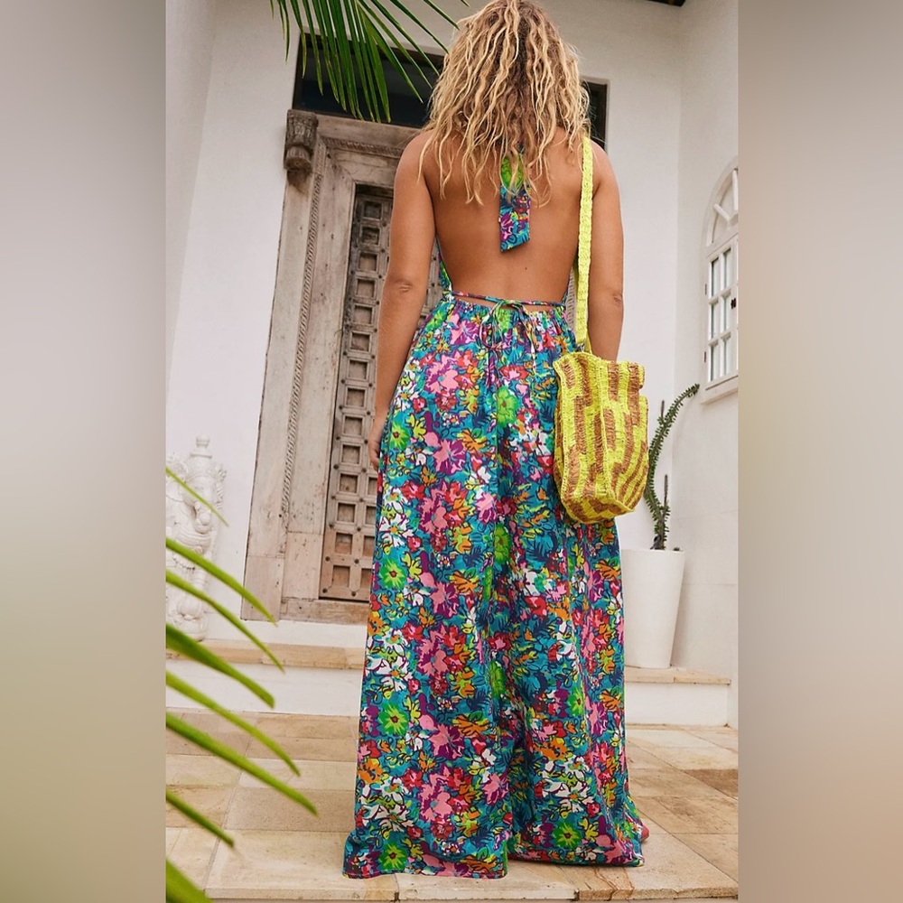 Free People Floral Maxi Dress - Blue and Green - Picture 3 of 6